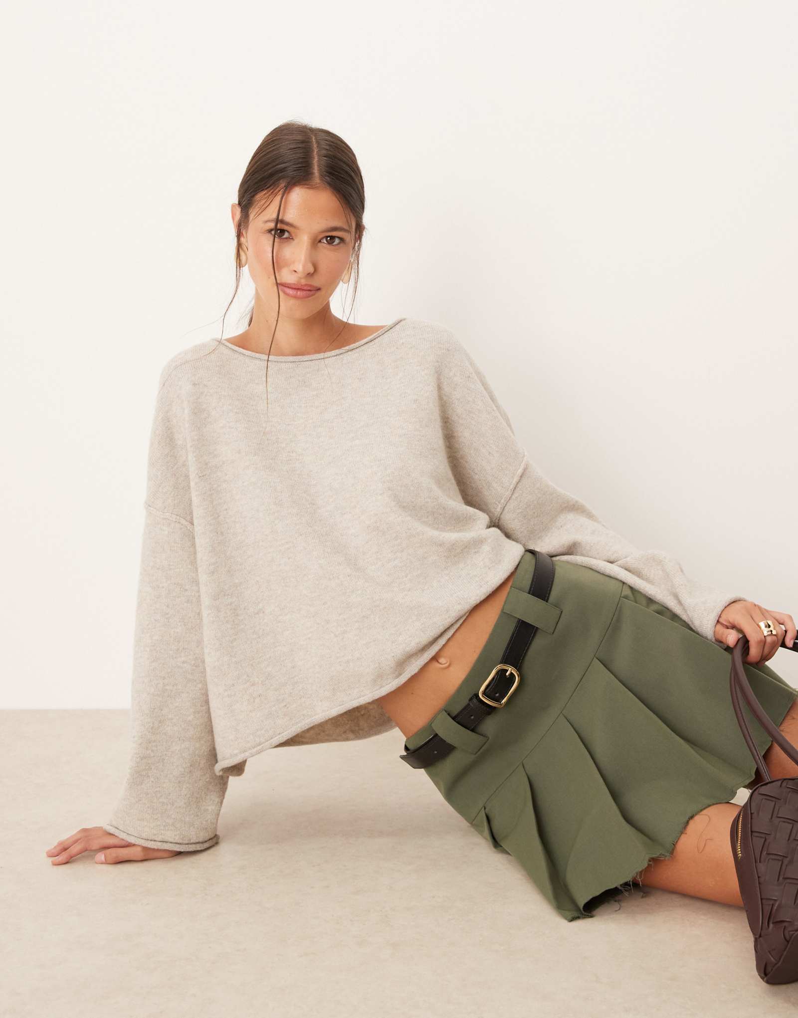 Вязаный свитер JDY с вырезом лодочкой из камня