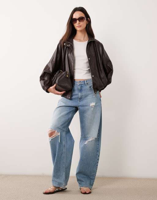 JDY bomber en imitation cuir à col cheminée marron, 2 de 4