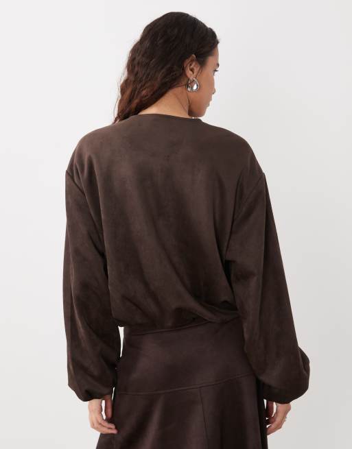 JDY bomber-jakke i imiteret ruskind i chokoladebrun, 4 af 4