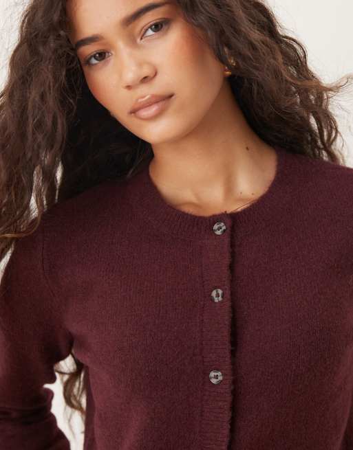 JDY - Bordeaux cardigan med rund hals i uldblanding, 4 af 4