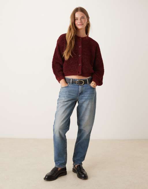 JDY borg cardigan in burgundy