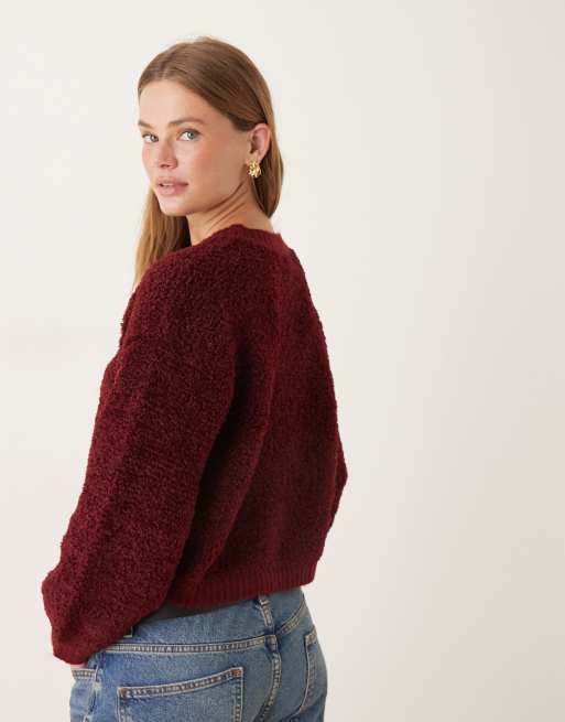 JDY borg cardigan in burgundy
