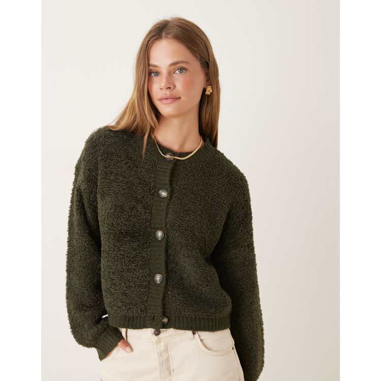 JDY borg cardigan in khaki | ASOS