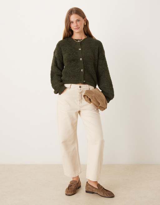 JDY borg cardigan in khaki, 2 of 4