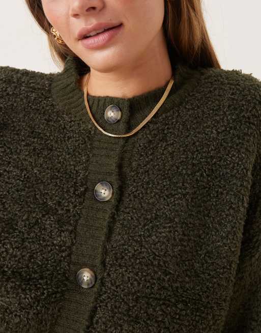JDY borg cardigan in khaki | ASOS