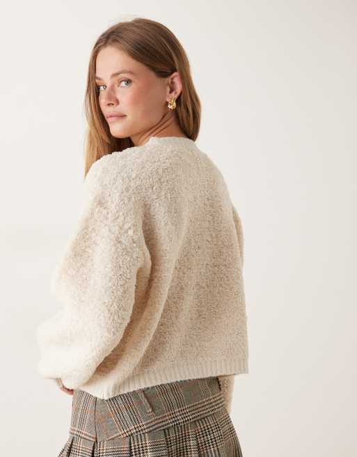 JDY borg cardigan in white, 3 of 4