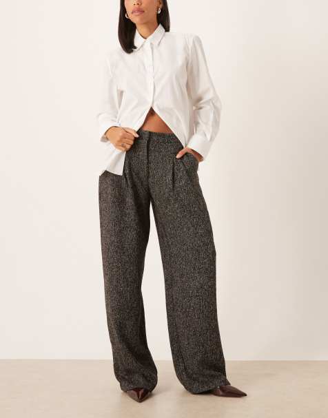 JDY boucle wide leg pants in black - view 1