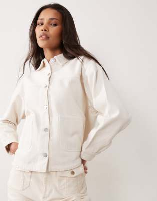 Jdy Boxy Denim Jacket With Front Pockets In White