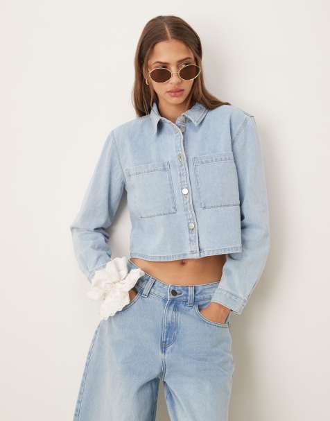 JDY boxy denim shacket in light blue wash - view 1