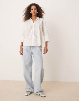 Jdy Boxy Fit Embroidered Shirt In White