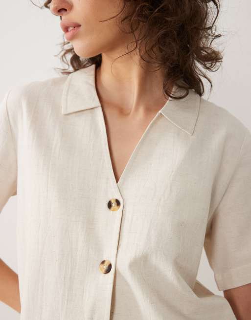 JDY boxy shirt with linen in oatmeal - part of a set, 3 of 4