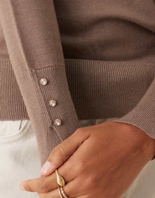 JDY – Brązowy dzianinowy sweter z guzikami na rękawach, 2 z 4