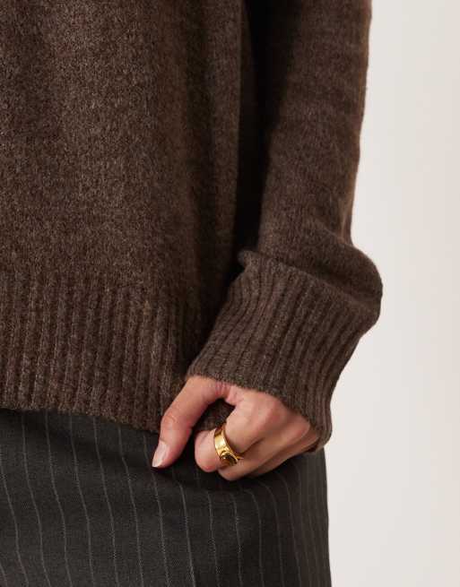 JDY – Brązowy melanżowy sweter dzianinowy z dekoltem w szpic, 2 z 4