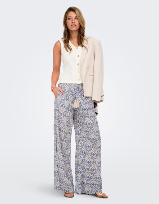 JDY Bree Life mid waisted wide leg trousers in beige, 3 of 7
