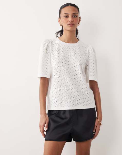 JDY broderie fitted long sleeve top in white - view 1