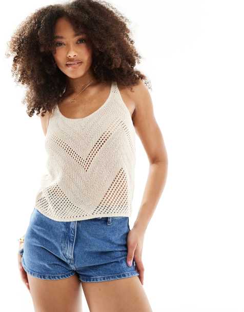 JDY broderie knit singlet in cream - view 1