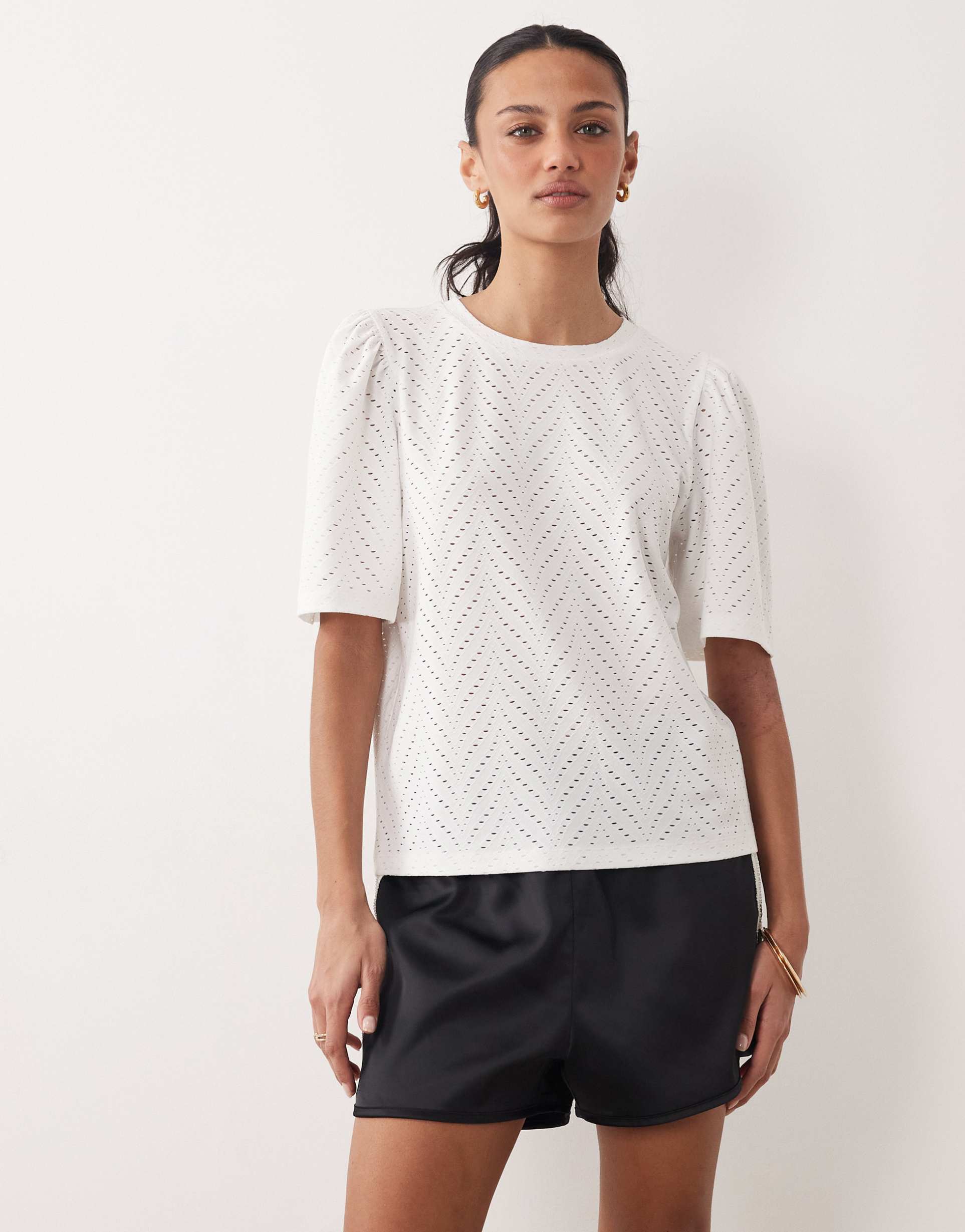 jdy broderie long sleeve top in white