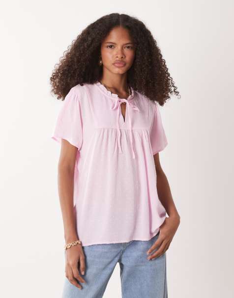 JDY broderie tie detail blouse in pink - view 1