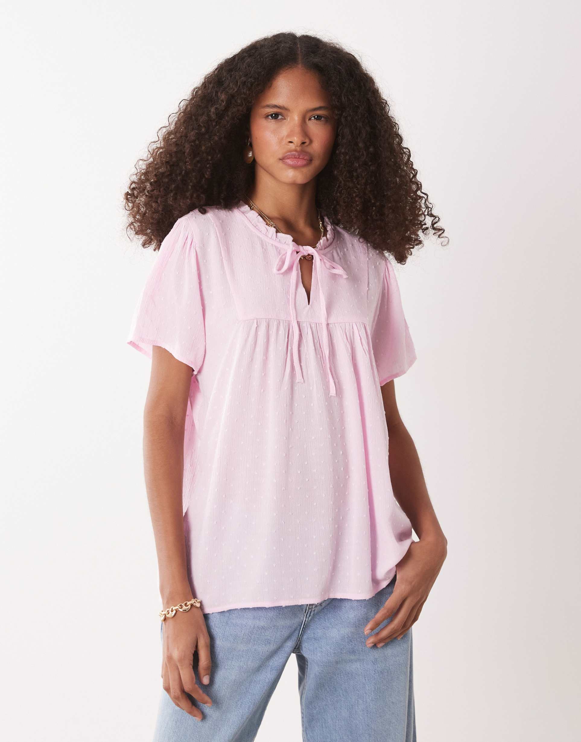 jdy broderie tie detail blouse in pink