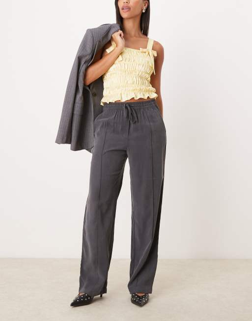 JDY - Broek met hoge elastische taille in donkergrijs