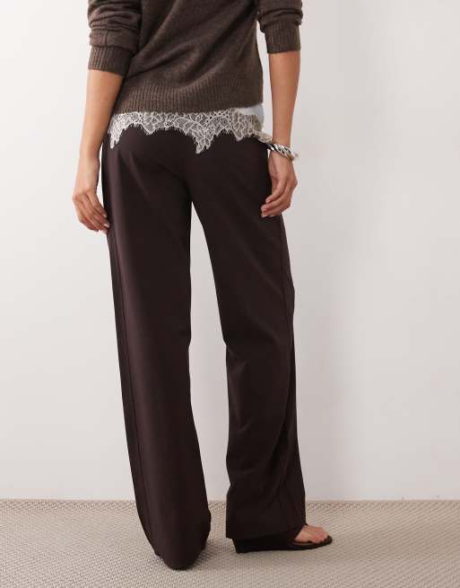 JDY broek met rechte pijpen en halfhoge taille als co-ord set in bruin, 3 van 5
