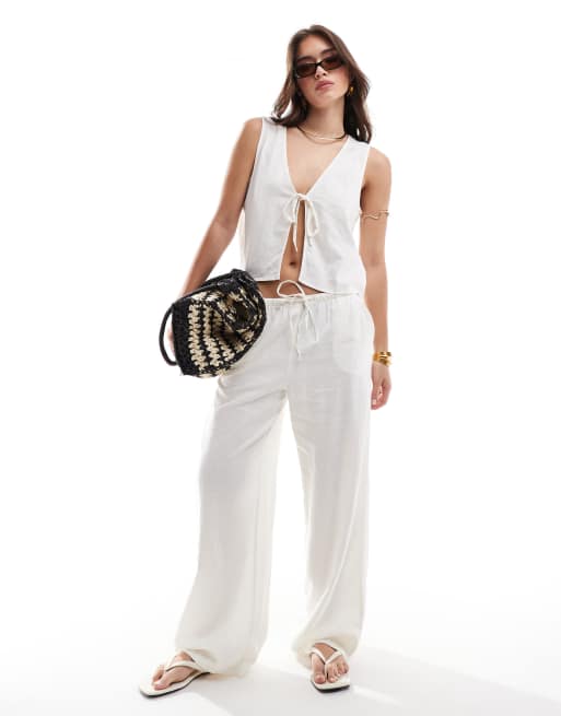 JDY - Broek met rechte pijpen en linnenlook in wit, deel van co-ord set 
