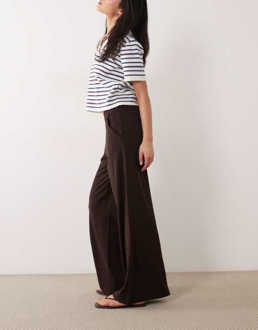 JDY - Broek met wijde pijpen en hoge taille in chocoladebruin, 2 van 5