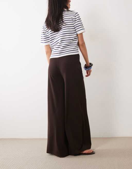 JDY - Broek met wijde pijpen en hoge taille in chocoladebruin, 5 van 5