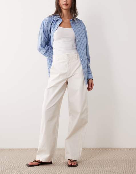 JDY - Broek met wijde pijpen en hoge taille in wit - view 1