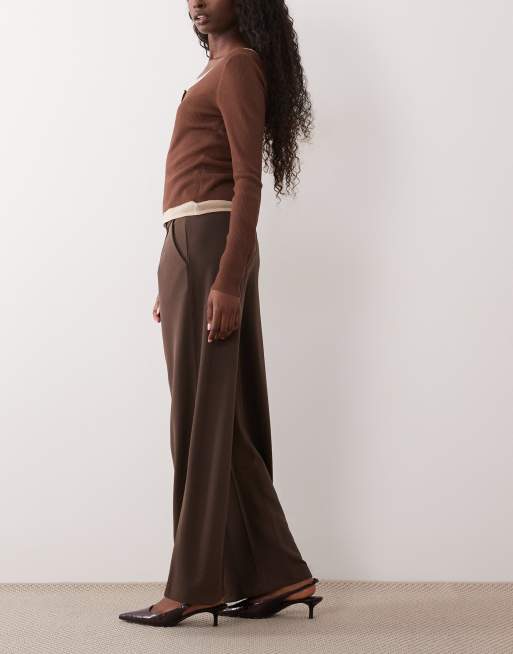 JDY - Broek met wijde pijpen en knopen in chocoladebruin, deel van co-ord set, 2 van 5