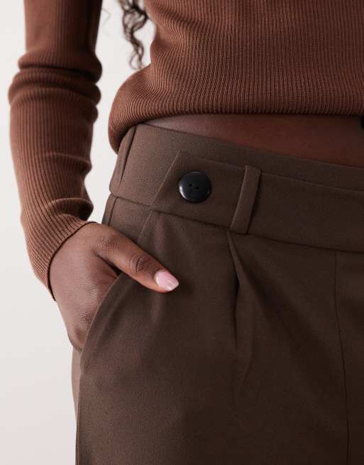 JDY - Broek met wijde pijpen en knopen in chocoladebruin, deel van co-ord set, 4 van 5