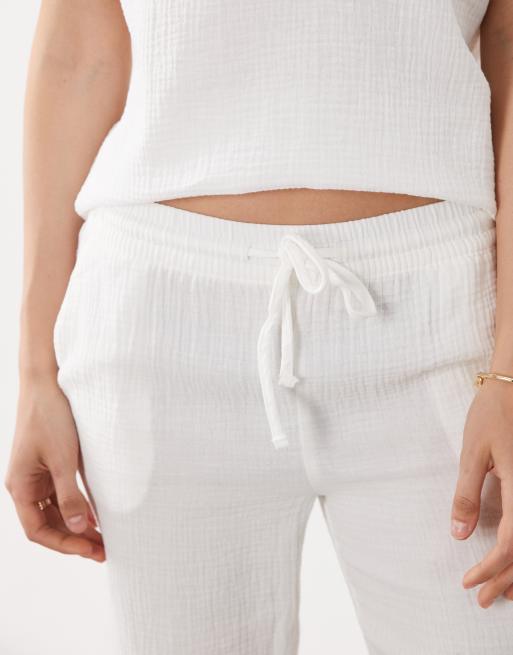 JDY - Broek van kaasdoek met wijde pijpen in wit, deel van co-ord set, 4 van 5