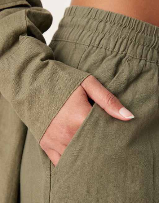 JDY - Broek van linnenmix met wijde pijpen in kaki, deel van co-ord set, 4 van 5