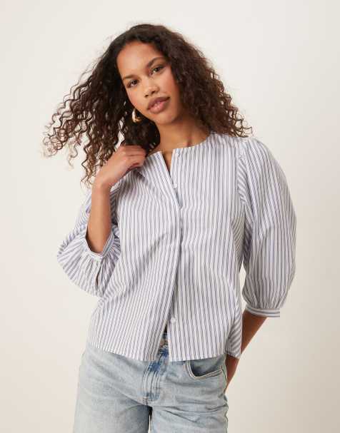 JDY bubble sleeve shirt in blue stripes - view 1