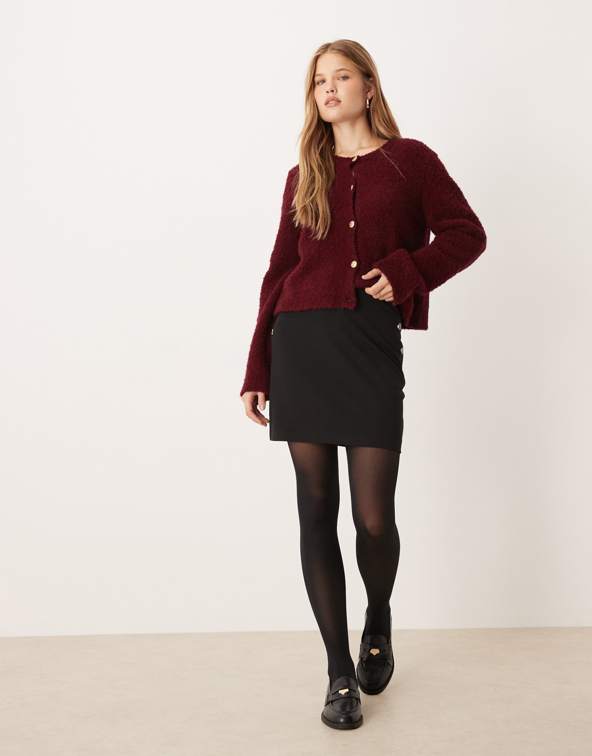 jdy button detail mini skirt in black