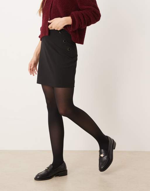 JDY button detail mini skirt in black, 3 of 5