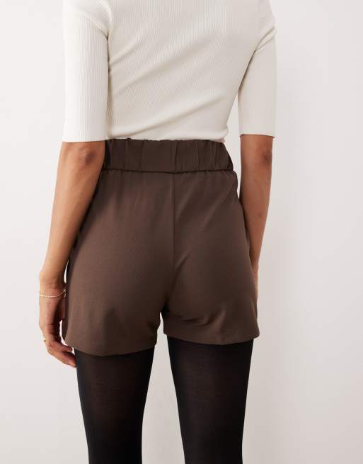 JDY button detail shorts in chocolate brown, 5 of 5