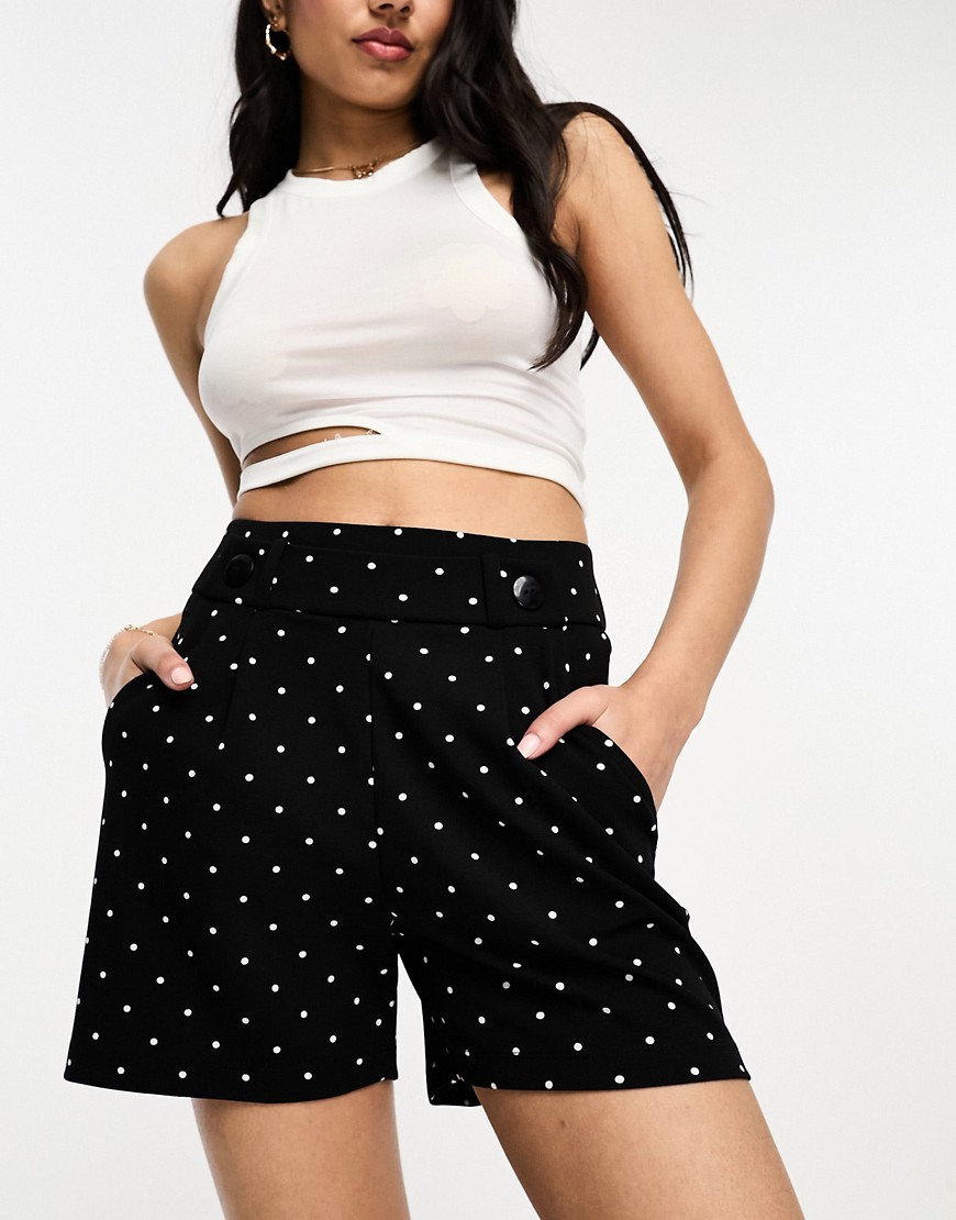 JDY button detail tailored shorts co-ord in black polka dot