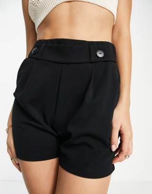 High Waisted Belted Tailored Shorts Black