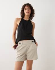 JDY button detail tailored shorts in grey