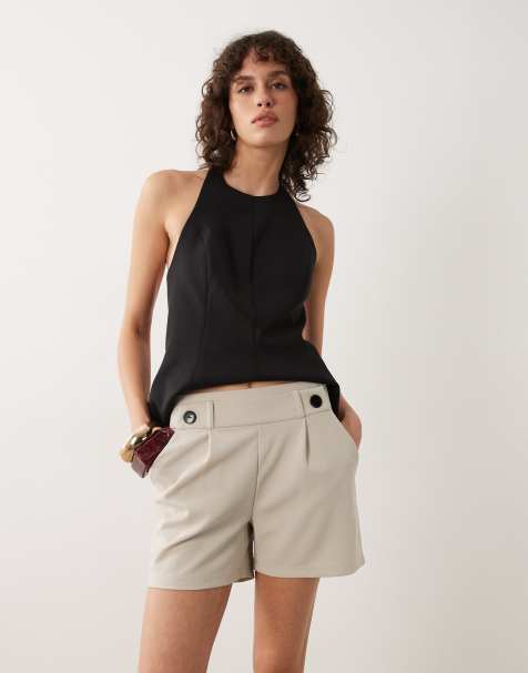 JDY button detail tailored shorts in stone