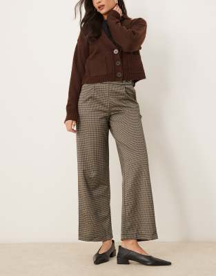 JDY JDY button detail tailored trousers in brown check
