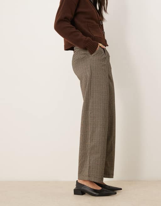 JDY button detail tailored trousers in brown check, 2 of 5