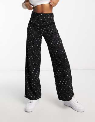 JDY button detail wide leg dad pants in black polka dot (part of a set)