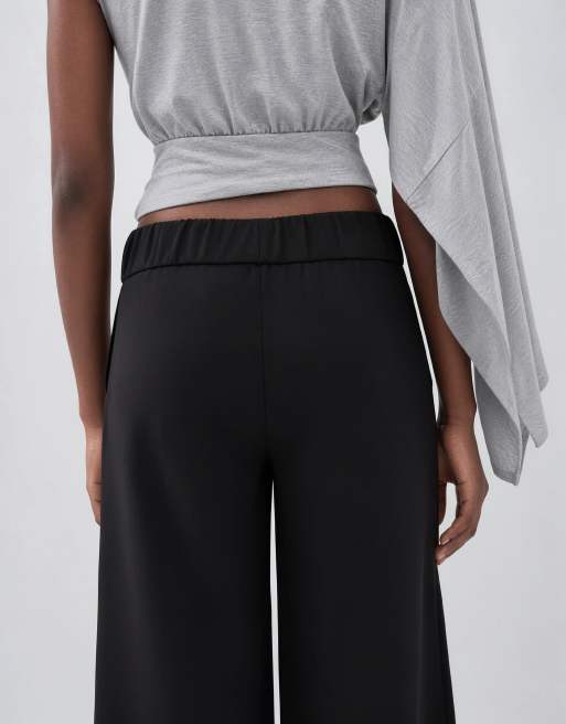 JDY button detail wide leg dad pants in black, 10 of 10