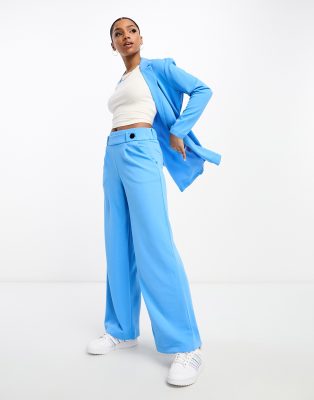 button detail wide leg dad pants in blue - part of a set