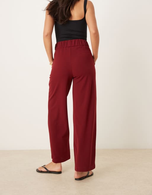 JDY button detail wide leg dad pants in burgundy, 5 of 5