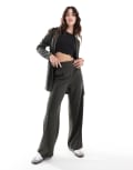 [JDY] JDY button detail wide leg dad pants in dark green-Grey 2XL L30 Dark green