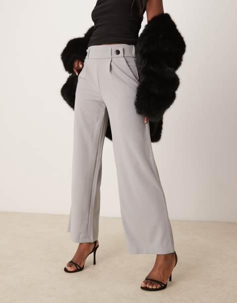 JDY button detail wide leg dad pants in light gray - view 1