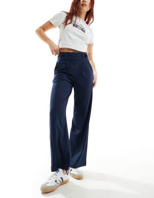 button detail wide leg dad pants in navy